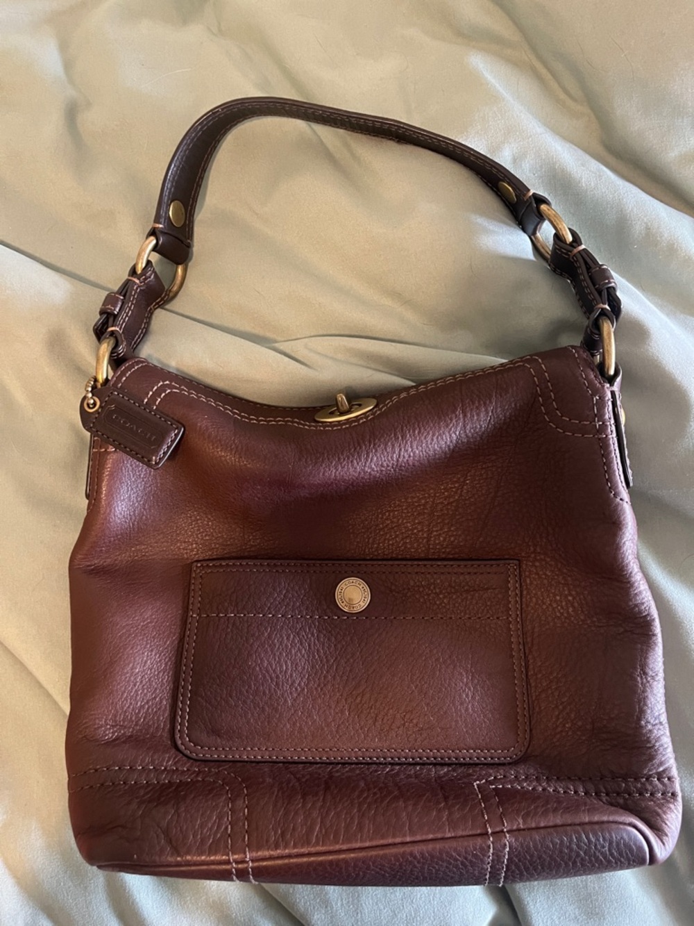 Coach Dark Brown Leather Shoulder Bag with Gold Hardware